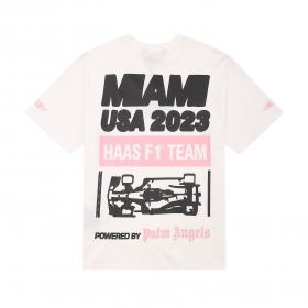 Брендовая белая футболка Palm Angels с принтом болида Формулы-1 сзади