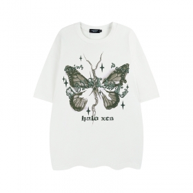 Белая oversize футболка Layfu Home с принтом бабочки и надписью