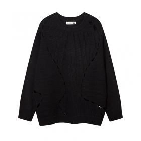 Повседневный черный свитер бренда YL BOILING со спущенными рукавами