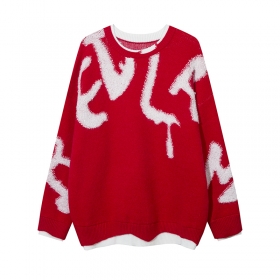 Яркий красный свитер YL BOILING с буквенным белым принтом