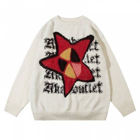 Белый свитер ANBULLET с крупным принтом красной звезды и текста