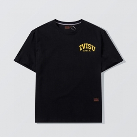 Чёрная от бренда Evisu стильная футболка с округлой горловиной