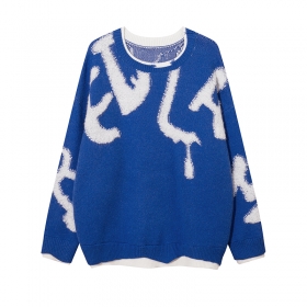 Свободного фасона свитер от бренда YL BOILING в синем цвете удлиненный
