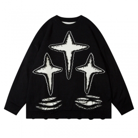 Черный акриловый свитер ANBULLET искусственно рваный с тремя звездами