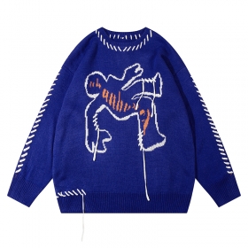 Цвета синий электрик акриловый с декоративной вышивкой свитер ANBULLET