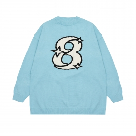 С принтом цифры 8 и лого бренда голубой свитер Ken Vibe свободный