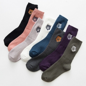 Повседневные в рубчик носки с вышивкой "Тигр" в ассортименте 8 цветов