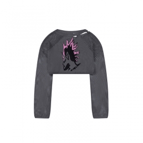 Укороченный серый свитер от бренда NEVERHOOD с ажурными рукавами