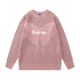 Ажурный мягкий розовый свитер бренда TIDE EKU со спущенными рукавами