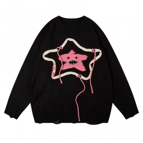 С рисунком злой звезды и декоративными нитями черный свитер ANBULLET