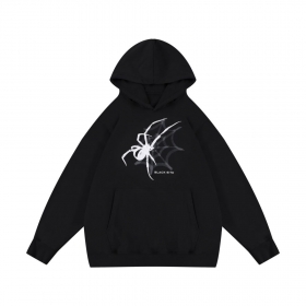 Худи MUDDY AIR черное с карманами кенгуру и рисунком паутины и паука