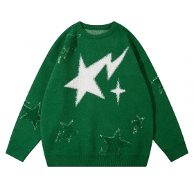 Эффектный зеленый свитер YL BOILING с принтом и спущенными рукавами