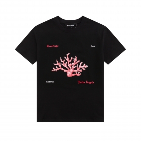 Хлопковая черная футболка Palm Angels с рисунком розового коралла
