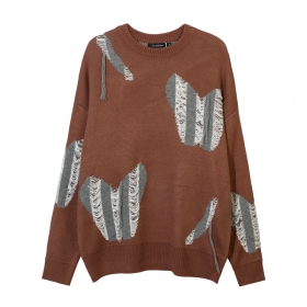 Удлиненный коричневый свитер YL BOILING с принтом серых бабочек