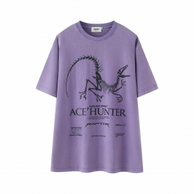 Хлопковая футболка VAMTAC сиреневого цвета с динозавром на груди