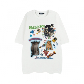 Белая футболка Layfu Home Monskiski с изображением котиков на груди