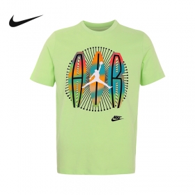 Салатовая Nike & Jordan футболка с принтом на груди и круглым вырезом