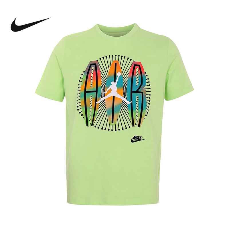 Салатовая Nike & Jordan футболка с принтом на груди и круглым вырезом