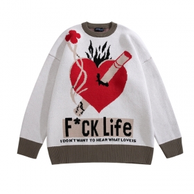 Креативный белый свитер бренда Onese7en с принтом "Сигарета в сердце"