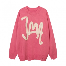 Удлиненный розовый свитер YL BOILING с нашитыми буквами спереди