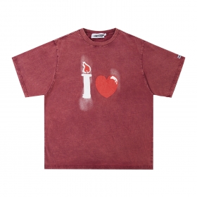 Оверсайз футболка Made Extreme бордовая с рисунком "свеча и сердце"