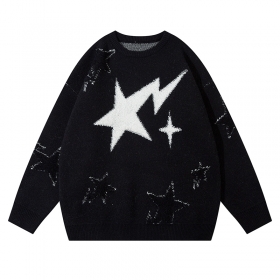 Универсальный черный свитер YL BOILING с принтом множества звезд