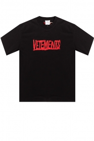 Хлопковая черная футболка VETEMENTS WEAR с красной текстовой печатью