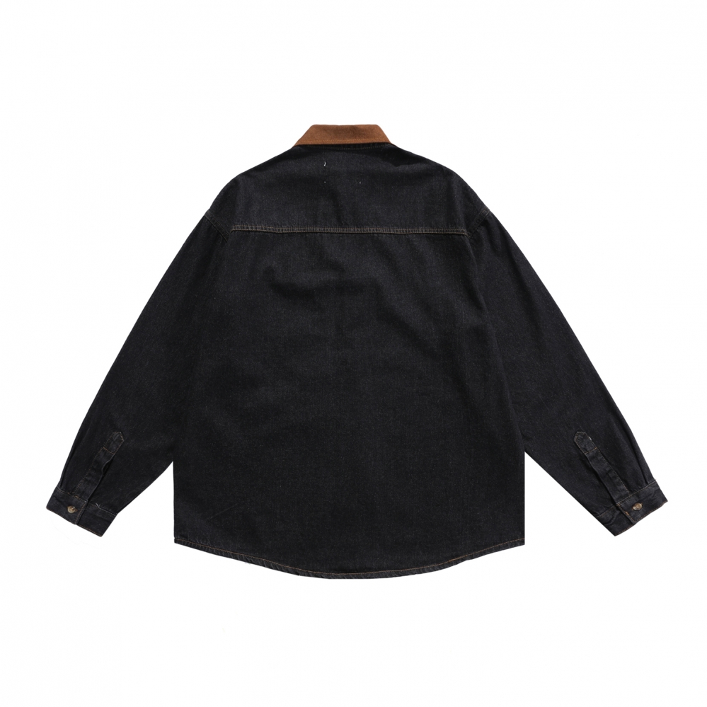 Джинсовая чёрная рубашка с карманом и лого на груди Made Extreme 