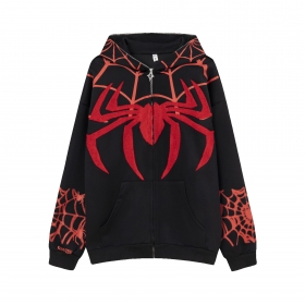 Черное зип худи Ken Vibe с красным объемным принтом паука и паутины