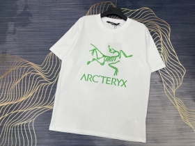 Свободная белая хлопковая футболка Arcteryx с зеленым логотипом бренда