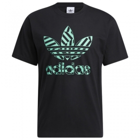 Чёрная с зелёным логотипом Adidas прямого кроя футболка