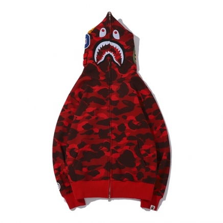 Красное зип худи Bape WGM с нашивками на капюшоне