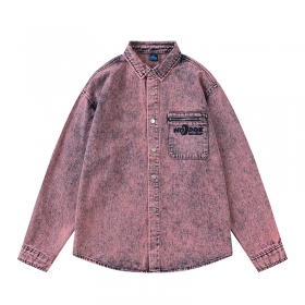 Джинсовая розовая рубашка TIDE EKU с вышивкой лого на кармашке