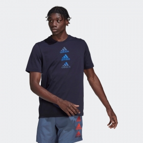 Синяя классического покроя футболка с фирменным логотипом Adidas