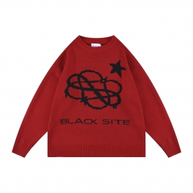Стильный темно-красный свитер MUDDY AIR с надписью лого и узором