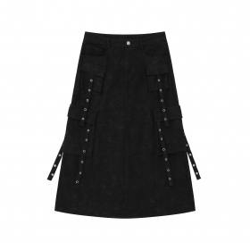 Удлиненная черная юбка-трапеция TIDE EKU с разрезом до середины сзади
