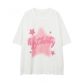 Оверсайз футболка белая HYZ THIRTY с розовым принтом из звезд