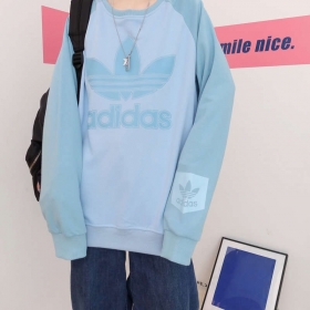 Удлинённый свободного покроя с лого Adidas свитшот голубой