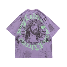 Фиолетовая цветная футболка Made Extreme с принтом на спине "ИИСУС"