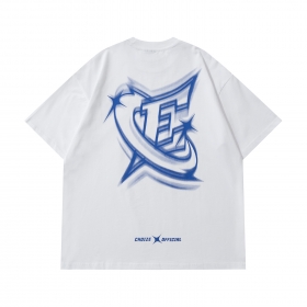 CHOIZE футболка белая с голубым принтом на спине и лого спереди