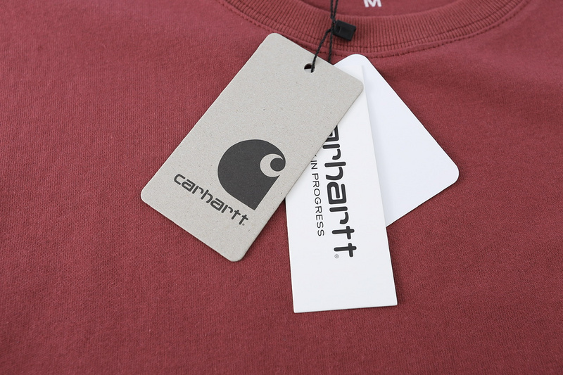 Хлопковая бордовая футболка с логотипом Carhartt оверсайз