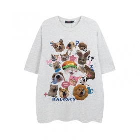 Хлопковая футболка Layfu Home серая с рисунком разных животных спереди