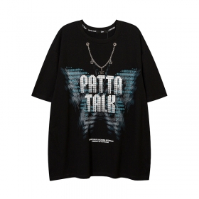 Черная футболка PATTA TALK с лого бренда и цепочкой