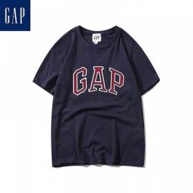 Тёмно-синяя хлопковая футболка с лого GAP со спущенной линией плеча