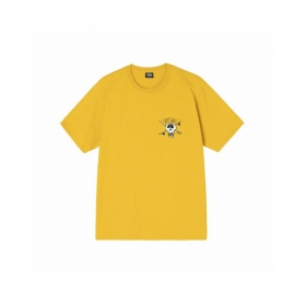 Желтая футболка STUSSY с оригинальным принтом "череп"