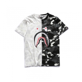 Bape Shark WGM футболка камуфляжная чёрно-белая с Акулой на груди  