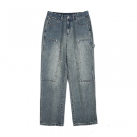 Мягкие BYD JEANS с черно-белыми пятнышками краски синие джинсы