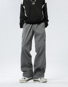 Качественные штаны серого цвета Yuxing с карманом на молнии