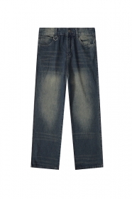 DYCN джинсы темно синего цвета с потертостями и люверсами