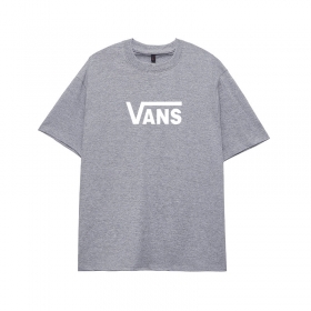 Серая классическая мужская футболка Vans белый логотип спереди